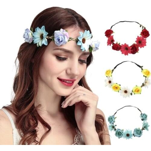 European American Creative New Sunflower Rose Flower Headband Hair Accessories Womens Fresh Flower Headband Flower Head Wreaths