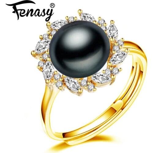 FENASY Natural Freshwater Pearl Rings For Women Bohemian Adjustable Gold Color Ring Female Party Wedding Jewelry