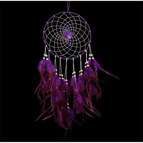 Purple Dreamcatcher Wind Chimes Indian Style Flower Feather Pendant Dream Gift Catcher Kids Room Decoration