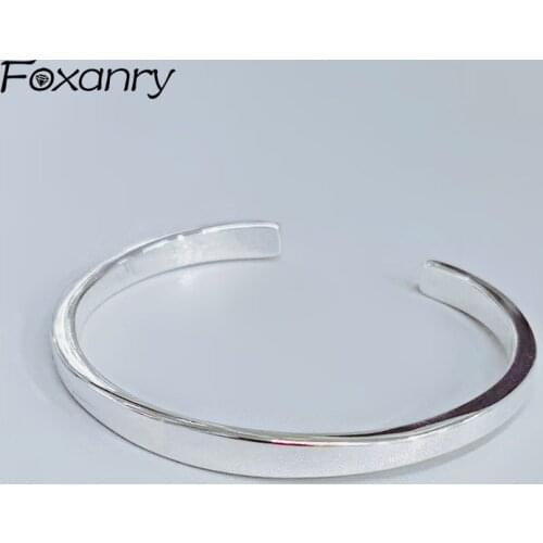 Foxanry Prevent Allergy 925 Sterling Silver Terndy Smooth Cuff Bangles & Bracelet Jewelry Gifts for Women Size 56mm Adjustable