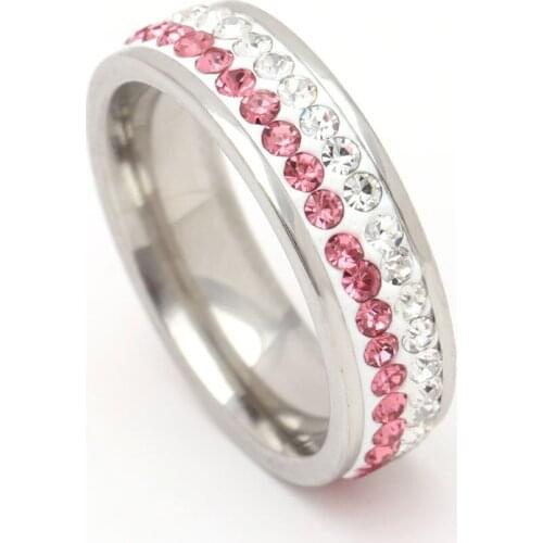 Hainon Silver color wedding rings different Color Line Crystal Fashion Jewelry Wholesale Fashion Stainless Steel Ring for women