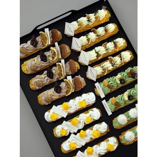 SWEETGO Artificial Lightning puff Simulation Cream ECLAIR Franch Dessert Model Photography Props showcase supplier