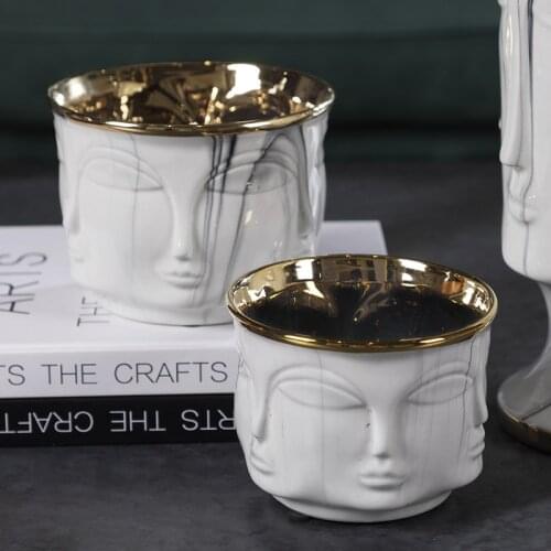Nordic Creative Decoration Vase Ceramic Face Flower Pot Vase Decoration Key Storage Clay Pot Face Vase White Vases Home Decor