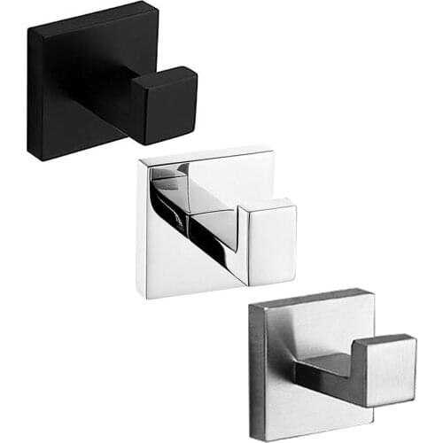Robe Hook Chrome/Black/Nickel Stainless Steel Towel Hook Wall Mount Square Towel Robe Coat Hat Door Han Bathroom Accessories