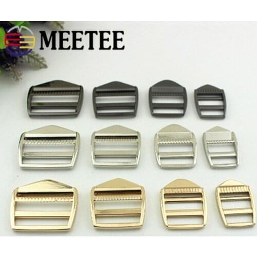 Meetee 4pcs 20-38mm Metal Backpack Webbing Strap Adjust Buckles Tri-Glide Bar Buckle Clasp DIY Leather Craft Bags Accessories