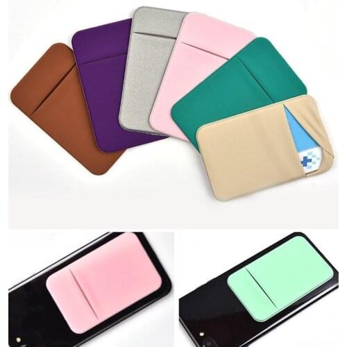 Mobile Phone Credit Card Wallet Holder Pocket Stick-On Adhesive Elastic Tool