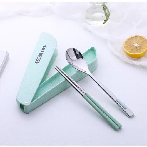 Wheat Straw 304 Stainless Steel Dinnerware Set Portable Outdoor Camping Picnic Tableware Kids School Japanese Cutlery Dinner Set