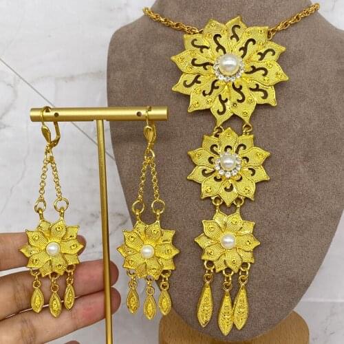 Conjunto de jewerly etíope cor ouro conjuntos para concha brinco/colar/pingente africano/habesha/eritreia/árabe/nigéria feminino