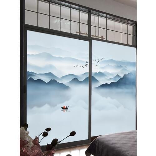 Glass sticker window frosted transparent opaque anti-theft bathroom glue-free blackout sunscreen landscape painting film