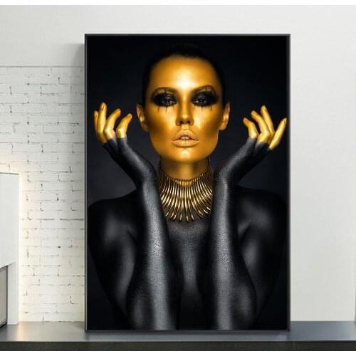 Portrait of African Makeup Woman Canvas Art Posters And Prints Golden Art Canvas Paintings On the Wall Art Sexy Pictures Cuadros