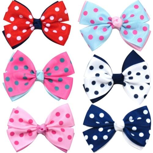 10PCS/LOT Novelty Double Layer Dots Elastic Hair Bands Girls Ribbon Clip Bows Girl Hair Tie Hairpin Handmade Hair Accessories