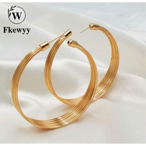 Fkewyy Luxury Earrings Vintage Gold Plated Jewelry Women Wedding Accessories Hoop Modern Womens Earrings 2021 Punk Accessories