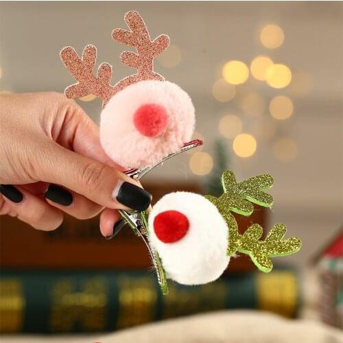 Christmas Decoration Headdress Antler Hairpin Selling Cute Hair Ball Top Clip Deer Decoration Hair Accessories