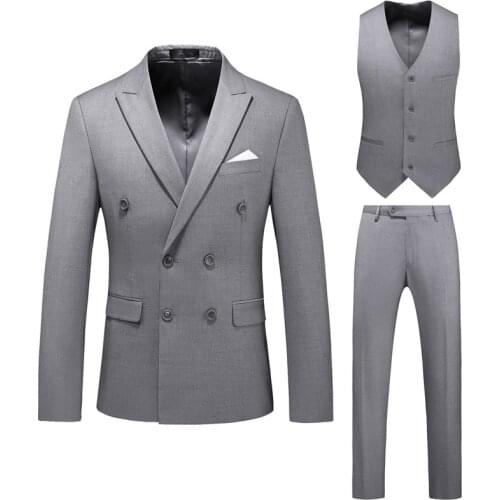 S-6XL (Jacket+Pants+vest) Men Suits Double Breasted 2021 Latest Design Double breasted Groom Wedding Tuxedos Best Costume Homme