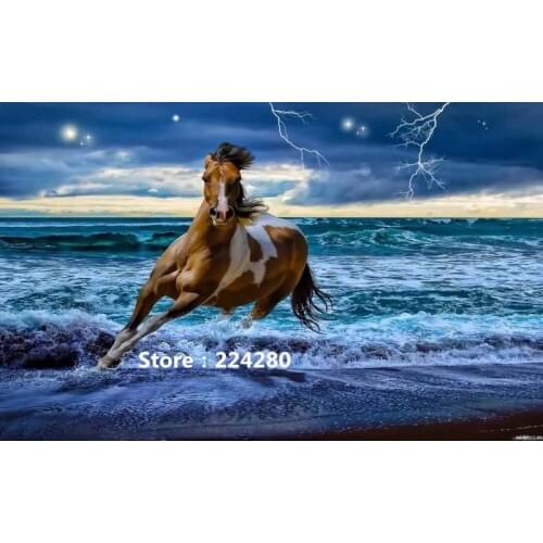 The galloping horse Sea wave Needlework,For embroidery,Animal DIY Cross stitch kit,Art Pattern counted Cross-Stitching decor