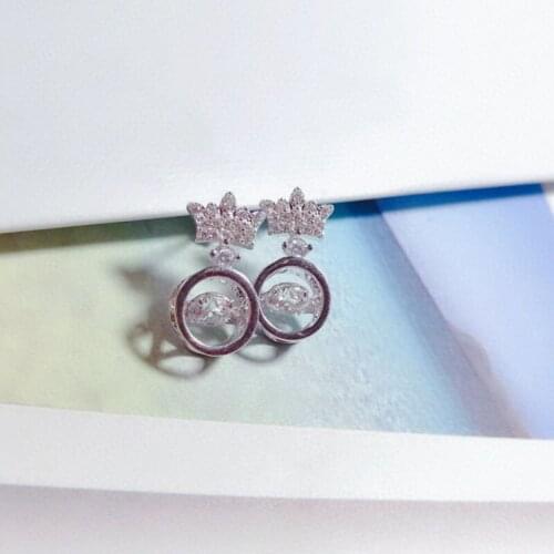 SOELLE Fashion Solid 925 Sterling Silver Shining Zircon Crown Beating Heart Earrings for Women Lover Girlfriend Jewelry Gift