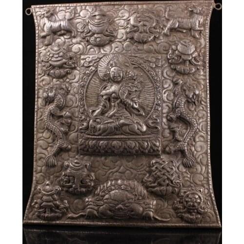 Tibet Buddhism Temple Cold iron White Tara Buddha Statue Chinese dragon statue Avalokitesvara Buddha Statue Thangka Buddha Board