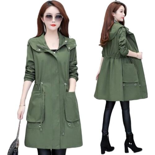 2020 Spring Autumn Women Trench Coat Casual Hooded Womens Long Loose Overcoat Fashion Windbreaker Femme Outwear Coats Plus Size