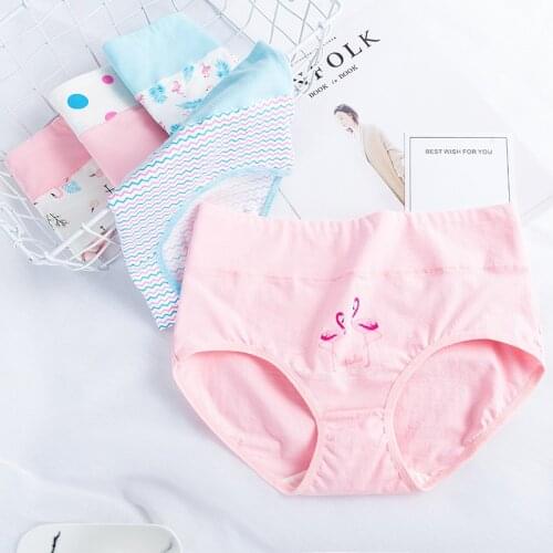 Panties for women high rise cotton underwear female lingerie briefs Flamingo print plus size underpants ladies casual panty