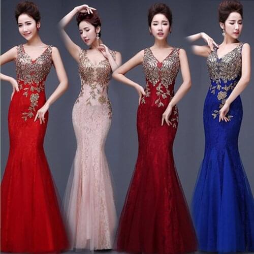 Vintage Elegant Mermaid V-Neck Floor-Length Trumpet Gown Lace Rhinestone Backless Prom Dresses Long 2021 Fashion New Style