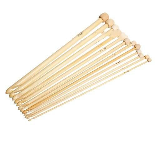 12PCs/Set 10-3mm Natural Bamboo Single Pointed Afghan Tunisian Crochet Hooks Set Knitting Needles Mixed 25.5cmx1.9cm-25x0.8cm