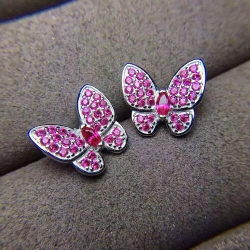Natural red ruby gem jewelry sets natural gemstone ring Pendant Earrings 925 silver Elegant lovely heart butterfly fine jewelry