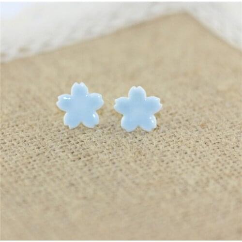 12 Pairs/Lot Double Flower Earrings Ceramic Light Blue Pink White Color Earring Ethnic Crafts Stud Earring For Women Men Jewelry