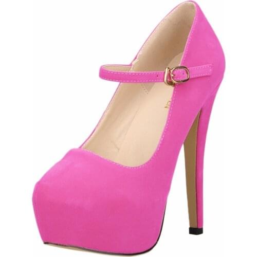 Women Pumps New Sexy 14cm Round Toe Platform High Heels Shoes Woman Flock Nightclub Party Black Red Wedding Shoes Plus Size