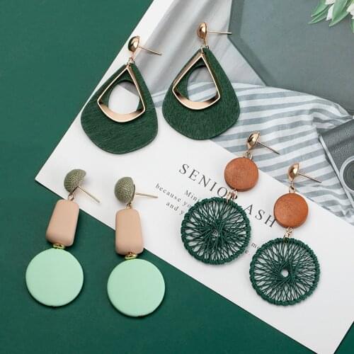 BLINLA Fashion Luxury Simple Round Earrings Korean Statement Gold Wooden Dangle Drop Earrings For Women 2020 New Design Jewelry