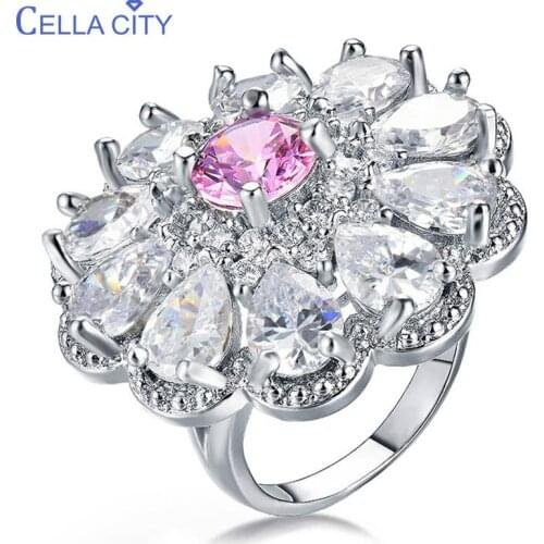 Cellacity Luxury Gemstones Ring for Women Silver 925 Jewelry Large Flower Water Drop Shaped Zircon Female Gift Party Wholesale
