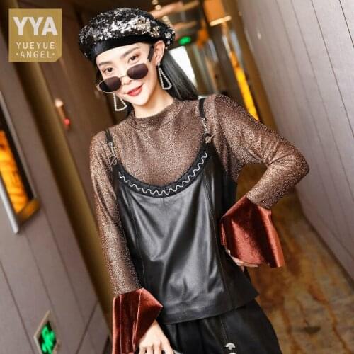 Ladies Low Cut Chain Straps Natural Sheepskin Vest Top Short Genuine Leather Waistcoat Women Casual Outwear Vests Chaleco Mujer