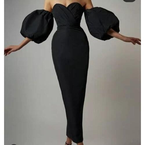 Vintage Long Satin Mermaid Black Evening Dresses Ankle Length Length Zipper Back Pleated Formal Party Dress for Women