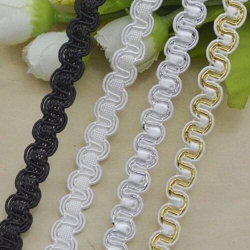 20Meters 10mm Wide Gold and Silver Line Fabric Centipede Lace Trim Clothing Textiles Curved Edge Sew Webbing