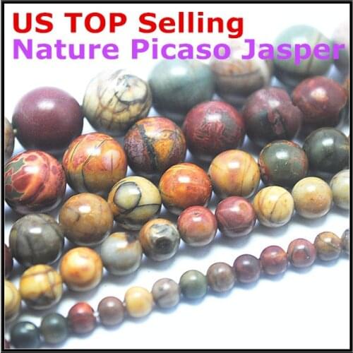 Best selling wholesale nature picasso jasperr stone spacer beads charm jewelry acessories size 4mm 6mm 8mm 10mm 12mm