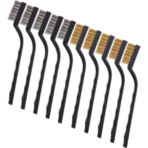 10 pieces Scratch Brush Stainless Steel Brass Curved Handle Masonry brush Wire bristle for Cleaning Welding Slag and Rust
