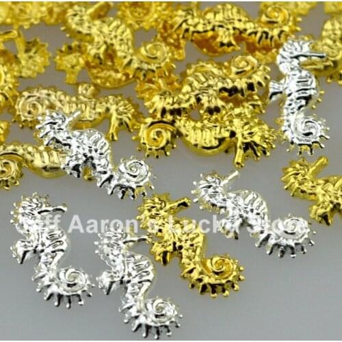 100PCS Beauty Gold Silver Sea horse 3D Metal Nail Art Decoration Styling Tool Manicure Accessories