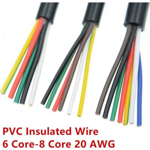 20 AWG 0.5MM2 RVV 6/7/8 Cores Copper Wire Conductor Electric RVV Cable Black soft sheathed wire