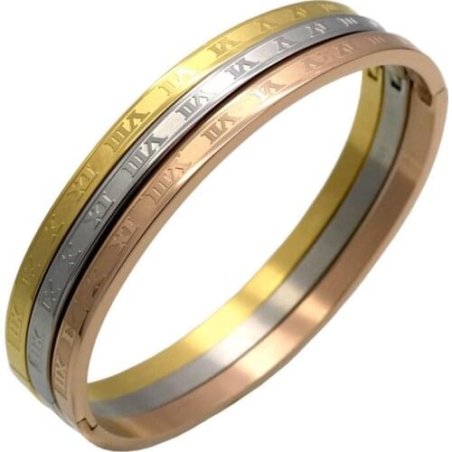 3pcs/set) 316L Stainless Steel Carving Roman Numerals Fashion Bracelets & Bangles Fine Jewelry Wedding Couple Jewelry For Women
