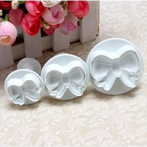 3pcs Cake Cookies Cutter Bow Knot Flower Plunger Sugarcraft Stamp For Fondant Icing Cutter Diy Cake Mold Cookie Decorating Tool