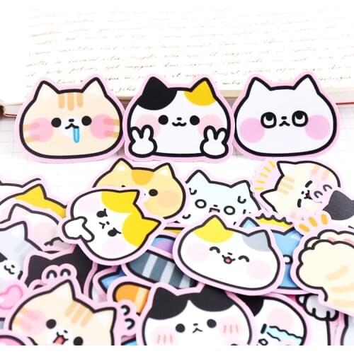 40pcs cute hand-painted cat head phone stickers decorated with material Handbook phone DIY self-adhesive little fresh suit