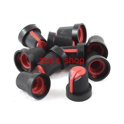 6mm Knurled Shaft Insert Dia Potentiometer Round Control Knobs Red Black 10 Pcs