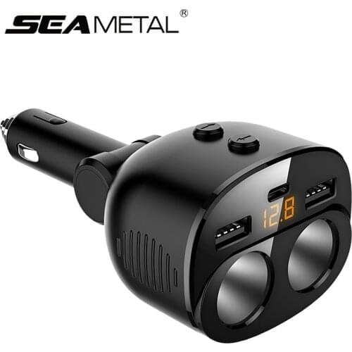 Car Charger Cigarette Lighter Socket Type C Charging 2 USB Switch Control 180 Degree Rotation Cigarette Lighter Adapter Charging