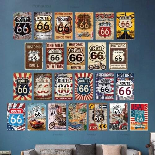 Car Garage Wall Decor Route 66 Tin Sign Retro Metal Signs Rusted Pin Up Plate Plaques Iron Paninting Modern Home Bar Decoration