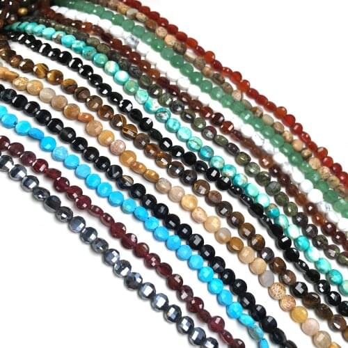 Natural Stone Beads Coin Semi-precious Punch Loose Beads 4 mm For Jewelry Making DIY Necklace Bracelet Earrings Ring Accessory