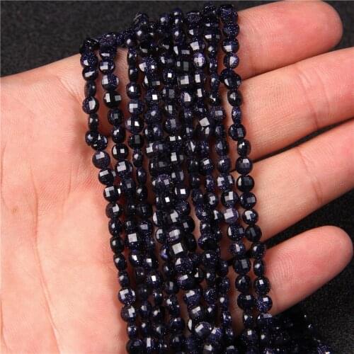 Wholesale Natural Stone Blue Sandstone Beads 4mm 6mm Round Polished Faceted Coin Shape Gem Stone Beads for Jewelry Making