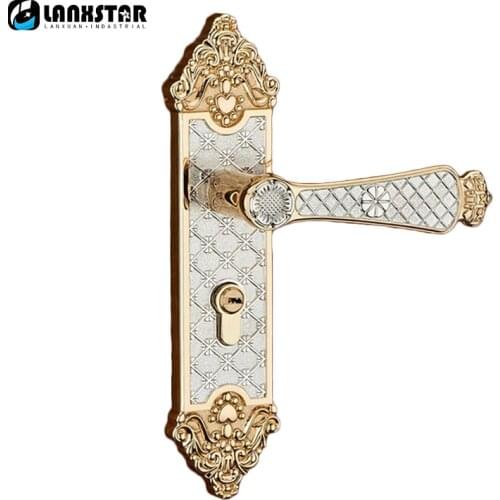 Top Solid Carved Wooden Locks European Style Bedroom Door Locks Bedroom Mute Handle Locks Hardware Mechanical Indoor Lockset