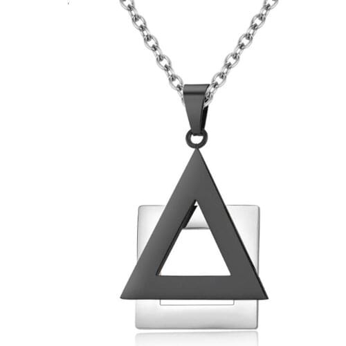 Stainless Steel Black Gold Minimalism Triangle Square Geometry Pendant Necklace Mens Jewelry Gift For Him with Chain