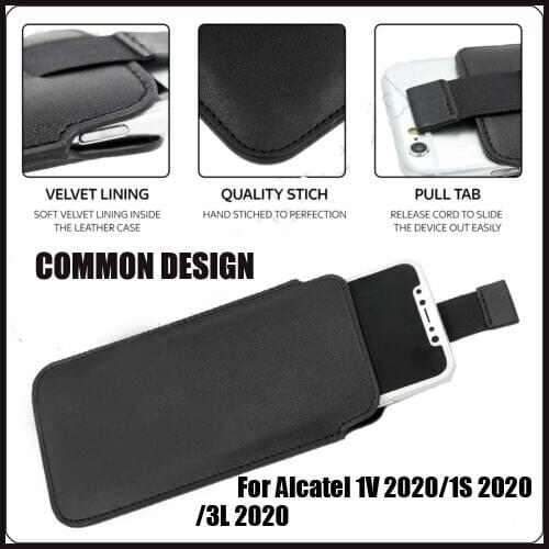 Casteel PU Pull Tab Sleeve Pouch Leather Case For Alcatel 1V 1S 3L 2020 Case Cover