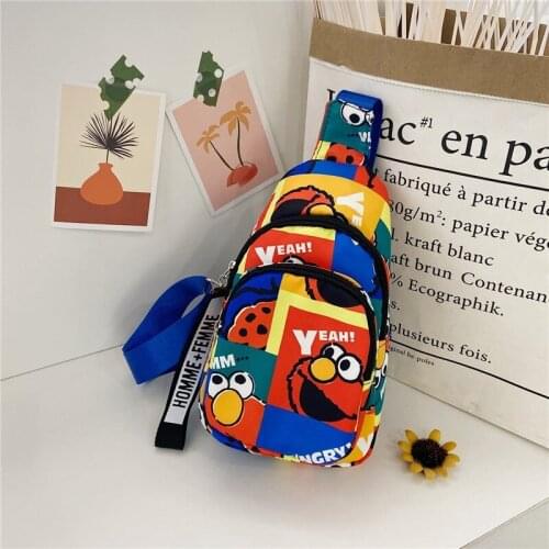 Childrens diagonal bag Korean leisure chest bag Elementary school travel small backpack Cartoon canvas Sesame Street coin purse