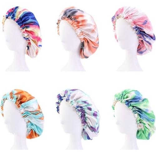 Double Layer Soft Silk Sleeping Cap With Elastic Band Multicolor In Bandhnu Hair Bonnet Hat For Hair Care